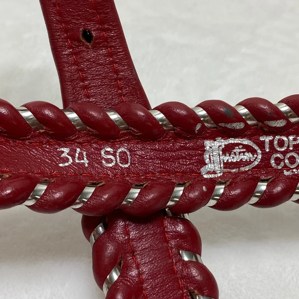 Justin Top‎ Grain Red Leather Braided Western Belt Cowgirl Rodeo